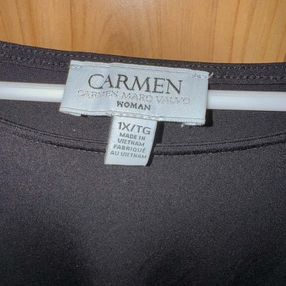 Carmen Marc Valvo Black Sheer Sleeve Blouse - Picture 2 of 2